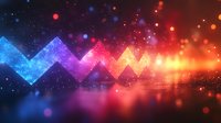 Glowing zigzag line with colorful gradient from blue to orange, sparkles and bokeh effects on dark background creating futuristic abstract design pattern.