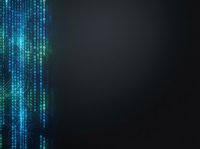 Digital data stream with glowing blue and green binary code flowing vertically on dark background, representing technology, cybersecurity, and network connectivity for digital transformation projects.