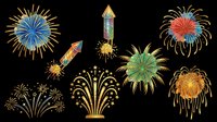 Festive fireworks and celebration elements isolated on transparent background, ready for t-shirt design, clipart, stickers, print-on-demand products and sublimation projects.