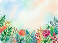 Watercolor floral border with vibrant roses, tropical leaves, and berries on a soft pastel background, perfect for cards and invitations.
