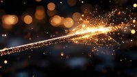 Magical glowing light trail with sparkling particles and bokeh effect against dark background creates mystical atmosphere for festive designs.