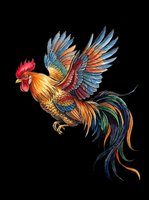Colorful rooster with vibrant plumage isolated on transparent background, ready for t-shirt design, clipart, stickers, sublimation and print-on-demand projects.