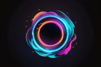 Glowing neon circle frame with vibrant blue and pink fluid smoke effects on dark background, abstract modern design element for digital art projects.