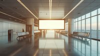 Modern empty conference room with panoramic windows and bright sunlight streaming through, creating dramatic reflections on polished floor. Suitable for business presentations.
