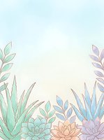 Watercolor succulents and aloe plants in pastel tones frame a soft gradient background, perfect for cards, posters, and stationery design.