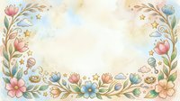 Whimsical floral frame with pastel flowers, stars, and botanical elements on cream background, isolated and ready for greeting cards, invitations, and design projects.