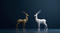 Gold and white deer figurines facing each other on dark blue background, elegant holiday decor for modern interiors.