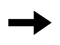 Black arrow pointing right isolated on white background for web design, presentations and user interface elements.