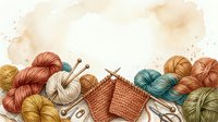 Colorful yarn balls and knitting needles arranged with a terracotta knitted swatch, perfect for crafting, hobby, and textile design projects.