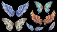 Colorful wings collection featuring angel wings, butterfly wings, and feather designs isolated on transparent background. Ready for t-shirt designs, clipart, stickers, sublimation, and print-on-demand projects.