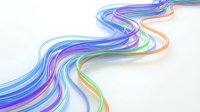 Abstract flowing ribbons in vibrant rainbow colors creating dynamic waves on white background for modern digital design and creative projects.
