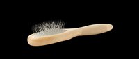Wooden slicker brush with metal bristles isolated on transparent background, ready for pet grooming, clipart, t-shirt design, and print-on-demand products.