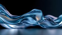 Flowing liquid metal waves create dynamic abstract composition in metallic blue and silver tones against dark background, reflecting light on glossy surface.