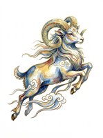 Ornate Aries ram zodiac symbol with flowing mane and decorative swirls, isolated on transparent background. Ready for t-shirt design, clipart, stickers, sublimation, and print-on-demand products.