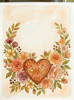 Watercolor floral heart wreath with roses and leaves on textured paper background for romantic greeting cards, wedding invitations and love-themed designs.