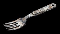 Vintage rustic metal fork with hammered handle, isolated on transparent background, ready for sticker, print on demand, sublimation, and t-shirt design use.