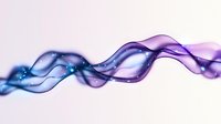 Ethereal flowing smoke waves in purple and blue gradient with glowing particles create dynamic abstract background for luxury branding and design projects.