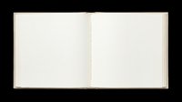 Open blank notebook with beige cover and cream pages, isolated on transparent background. Ready for clipart, print-on-demand, t-shirt design, stickers, and sublimation projects.