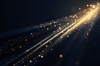 Glowing golden light trails with sparkling particles flowing diagonally across dark background, creating magical atmosphere for festive designs.