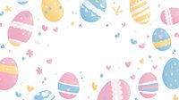 Colorful Easter eggs in pastel pink, blue, and yellow with decorative patterns arranged in circular frame on white background for holiday designs.