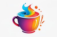 Vibrant rainbow coffee cup with dynamic swirling steam design and colorful gradient effect, isolated on white background for creative branding and logo projects.