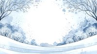 Winter landscape watercolor frame with bare trees and snow-covered hills creating natural border on white background for seasonal designs and greeting cards.