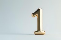Golden number one standing on white surface against light background. Metallic digit symbol represents leadership, victory and achievement in business concept.