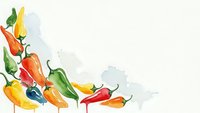 Colorful hot chili peppers in red, yellow, green and orange creating dynamic splash effect on white background for culinary and spice themed designs.