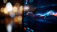 Digital hand reaching through glowing data streams with bokeh lights representing artificial intelligence and human-technology connection in cyberspace.