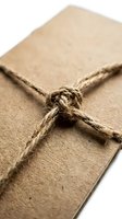 Kraft paper envelope tied with natural twine knot, isolated on white background for packaging and shipping design projects.