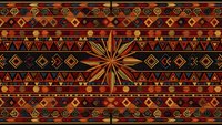 Ethnic tribal seamless pattern with geometric ornaments and central star motif in warm earth tones. Traditional folk art design for textile and decor.