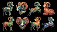 Aries zodiac sign ram goat animal character isolated on transparent background, ready for t-shirt design, clipart, stickers, sublimation and print-on-demand products.