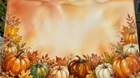 Autumn harvest frame with colorful pumpkins and fall foliage on warm watercolor background for seasonal greeting cards and thanksgiving designs.
