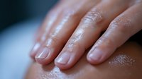 Close up view of moisturized female hands with natural manicure and healthy nails on soft blurred background showing skincare and beauty treatment results.