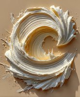 Abstract swirling cream and gold paint stroke forming dynamic spiral motion on neutral background for modern art and design projects.