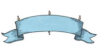 Hand-drawn light blue ribbon banner with flowing ends and hanging hooks, suitable for adding custom text in vintage or rustic design projects.