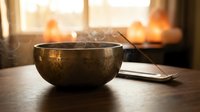 Steaming hot soup in rustic metal bowl on wooden table with warm kitchen lighting and cozy atmosphere for comfort food and home cooking concepts.