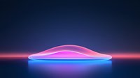 Futuristic computer mouse silhouette glowing with neon pink and blue lights against dark background, modern minimalist tech design concept.
