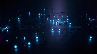 Abstract digital network with glowing blue nodes and connections on dark background for technology and data visualization concepts.