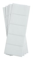 Stack of blank white label sheets fanned out, ready for printing and customization for product packaging, shipping, or organizational purposes.