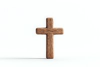 Wooden cross standing upright on white background, symbolizing faith, religion, and spirituality for worship, prayer, or memorial design.