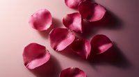 Scattered pink rose petals on soft pink background creating romantic Valentine's Day atmosphere for wedding invitations and love-themed designs.