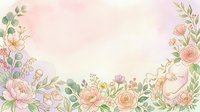 Floral border frame with pink and peach roses, peonies, and greenery on soft watercolor background. Isolated design element suitable for wedding invitations, greeting cards, and stationery projects.
