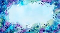 Digital technology abstract background with circuit board patterns, data visualization elements, and colorful neon gradients in blue, purple, and cyan tones. Suitable for tech, innovation, and digital transformation concepts.