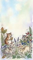 Adorable mice family gathering among wildflowers and berries on soft watercolor background for greeting cards and nursery decor.