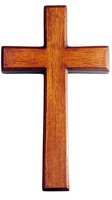 Wooden cross with rich brown tones and natural wood grain texture isolated on white background, suitable for religious and spiritual design projects.
