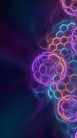 Futuristic neon hexagonal molecular structures glowing in vibrant colors against dark cosmic space background for technology and science designs.