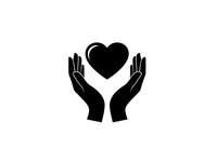 Protective hands cradling heart symbol representing care, love, support and compassion isolated on white background for healthcare and charity designs.