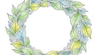 Decorative wreath with green and blue leaves in watercolor style on white background. Floral frame for invitations, greeting cards and seasonal designs.