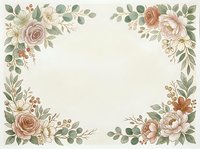Vintage floral frame with roses, peonies, and greenery in soft peachy and cream tones on neutral background. Suitable for wedding invitations, stationery, and greeting cards.